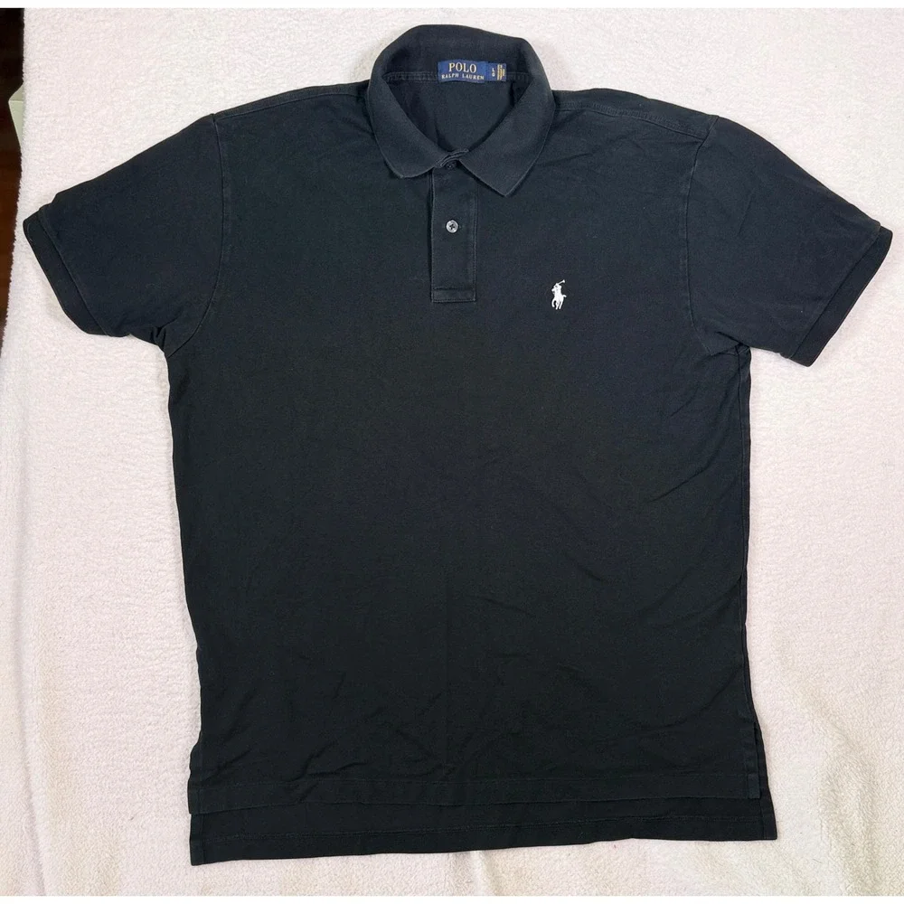 Polo Ralph Lauren Mens Large Black Pima Cotton Stretch Short Sleeve Polo Shirt
